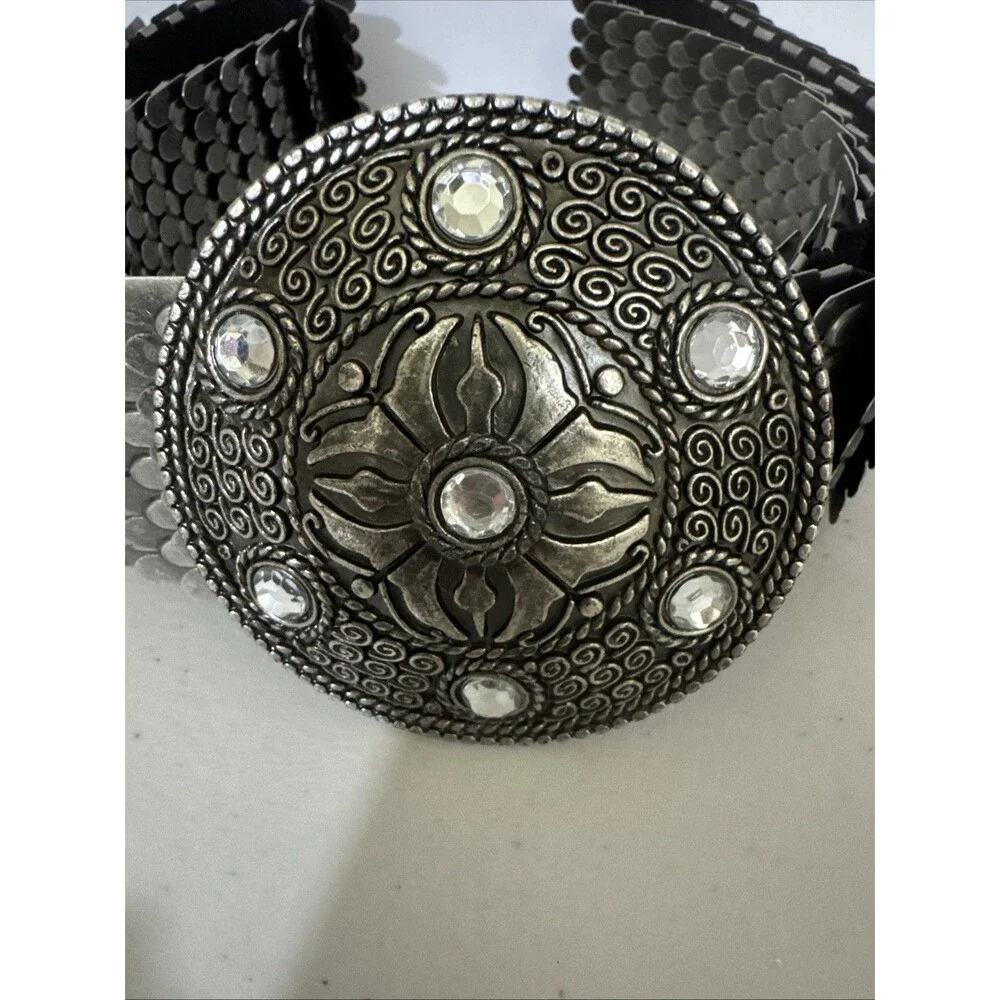 Medallion Belt Women’s Metal Vintage’s 90s Elastic Segmented inch Embellished